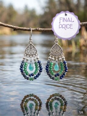 Boho Sterling Silver & Lapis Lazul Dangle Earrings
